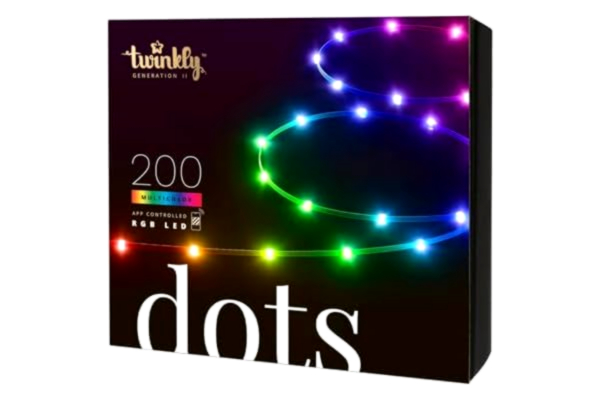 Twinkly  Dots - Flexibelt LED-ljusnät med 200 RGB-ljusdioder - Inomhus- och utomhusbelysning - App-styrd, klar tråd, 10m