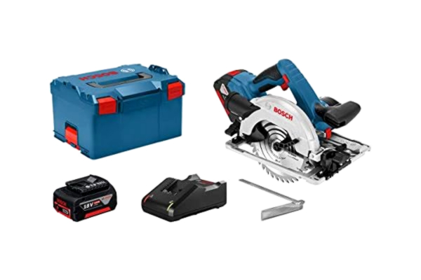 Bosch  Circular saw GKS 18V-57 G 2X4.0AH GAL18V-40 - Pyörösaha GKS 18V-57 G, jossa on kaksi 4.0Ah:n akkua ja GAL18V-40-laturi.
