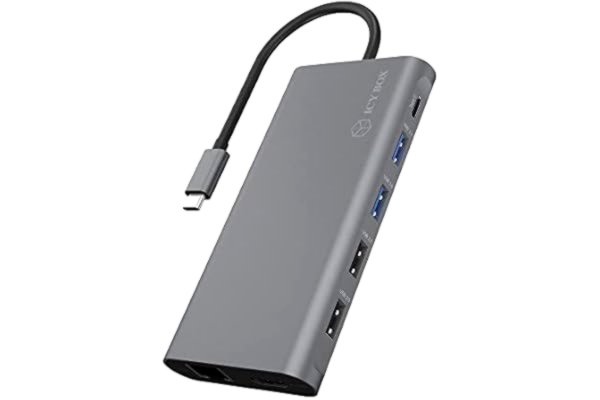 Icy Box ICY BOX USB-C Dock med 2 HDMI, 1 DP 1,4, 100 W Power Delivery, USB 3,0, kortläsare, LAN, aluminium