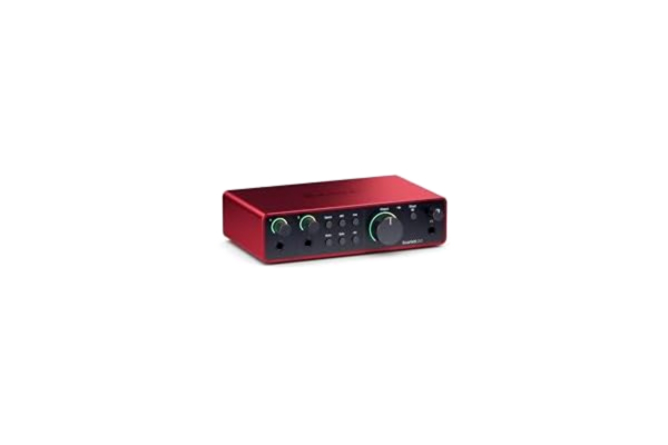 Focusrite  Scarlett 2i2 4:e gen USB-ljudkort för inspelning, låtskrivande, streaming och podcast — Hi-fi-inspelning med studiokvalitet och all mjukvara du behöver för att spela in