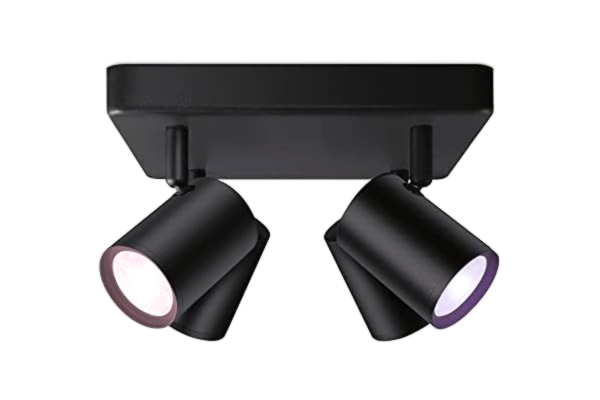 WiZ  Imageo Tak och väggspotlight (WiZ Color), svart, 4 huvuden, kvadrat - Smart LED belysning (WiFi och Bluetooth), 4x5W, 2200-6500 Kelvin, Dimbar i kallvitt till varmvitt + 16 miljoner färger