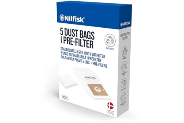 Nilfisk  5 dammsugarpåsar + förfilter - One, Coupé, Go och Force dammsugartillbehör (78602600)