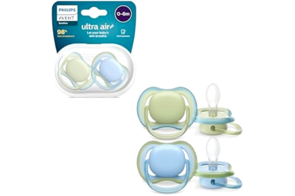Philips  Avent Ultra Air Pacifiers, Light Breathable Pacifiers for Babies Aged 0-6 Months, BPA Free, with Sterilizer Carry Case, 2 Pack, Model SCF085/21