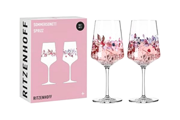 Ritzenhoff  6011002 Aperitif-glas Sprizz set om 544ml – serie sommarsonett F23 – färgglada frukter och grenar – tillverkad i Tyskland