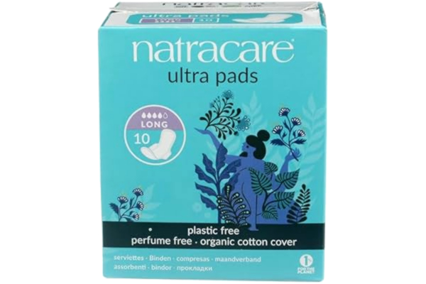 Natracare  Natural Uitra Pads med vingar – lång W/ekologisk bomullsöverdrag – 10-pack