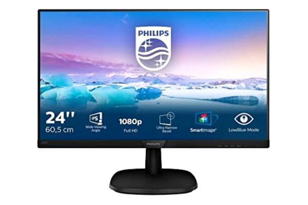 Philips  V-line 243V7QDAB - LED-skærm - 24 (23.8 til at se) - 1920 x 1080 Full HD (1080p) @ 60 Hz - IPS - 250 cd/m² - 1000:1 - 5 ms - HDMI, DVI-D, VGA - højtalere - sort med tekstur