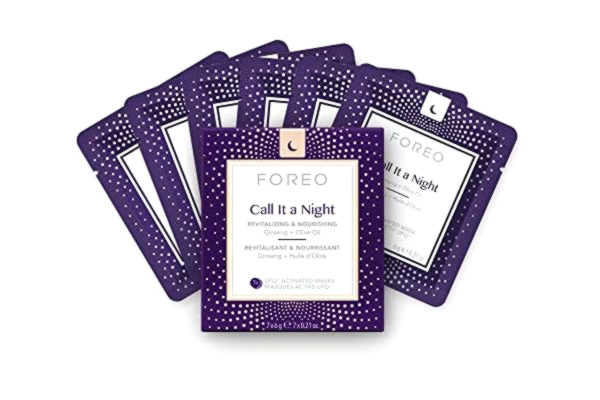 Foreo FOREO Call it a Night UFO-aktiverad ansiktsmask mot torrhet och fina rynkor, vitaliserande och närande, ginseng & olivolja, djurförsöksfri, kompatibel med alla UFO-enheter, 6 g (7-pack)