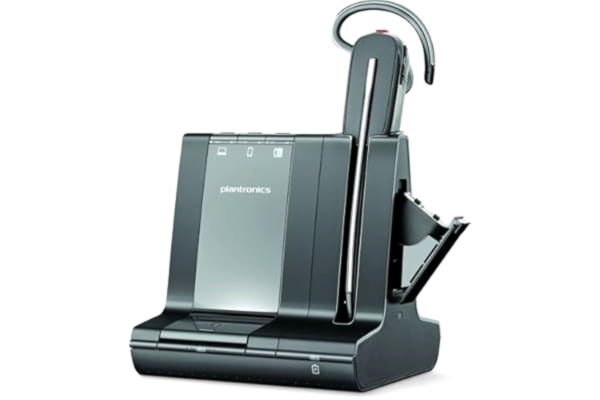 Poly Plantronics DECT-mono-headset 'Savi W8245' konvertibel, med basstation, överhuvudband + nackbygel och öronkrokar, SoundGuard och batteriladdare, Skype for Business, svart