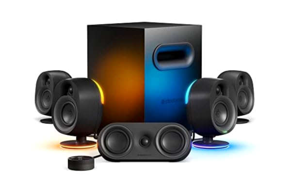 SteelSeries  Arena 9-5.1 Gaming-högtalare – 5.1 USB Surround Sound – Trådlösa bakre högtalare, 2-vägs högtalardesign -Subwoofer – Reaktiv RGB-belysning – USB, BT - PC, PlayStation, Mobil, Mac