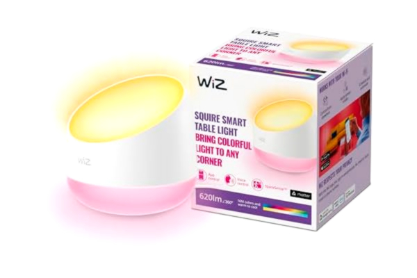 Philips WiZ Squire bordslampa - Smart LED belysning (WiFi och Bluetooth), 9W, 2200-6500 Kelvin, Dimbar i kallvitt till varmvitt + 16 miljoner färger, accentbelysning