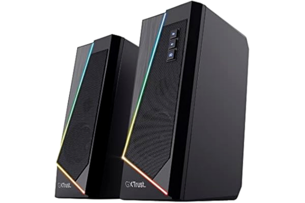 Trust  Gaming GXT 609 Zoxa 2.0 PC-högtalare, 12 W toppeffekt, RGB-upplyst set, USB-drivet ljudsystem, 3,5 mm aux, volymkontroll, stereodatorhögtalare för stationär och bärbar dator – svart
