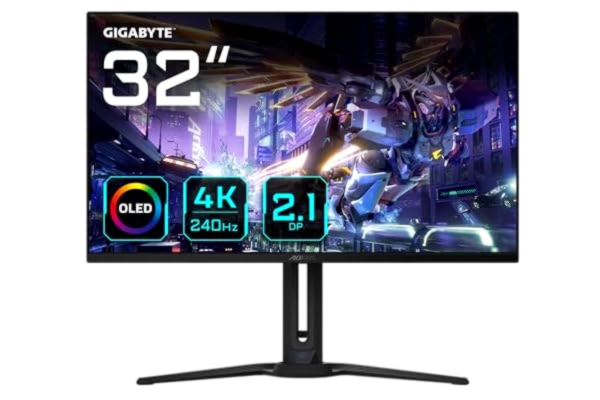 Gigabyte  AORUS FO32U2P 31,5 tum QD-OLED platt spelskärm – 3840 x 2160 (UHD), 240 Hz, 0,03 ms, 250 cd/m2, KVM, FreeSync Premium Pro, DisplayHDR True Black 400, DisplayPort2.1