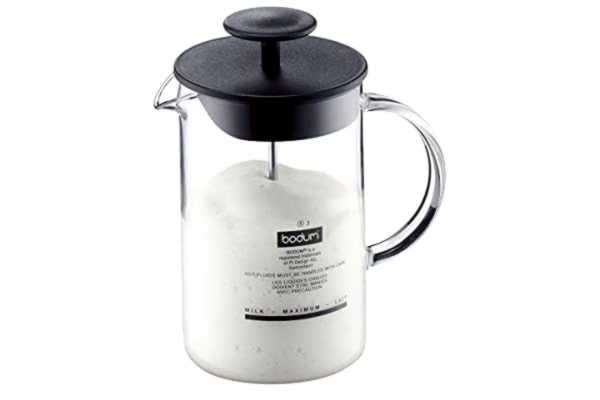 Bodum  1446-01 Latteo Milk Frother, Borosilicate Glass - 0.25 L, Black/ Transparent