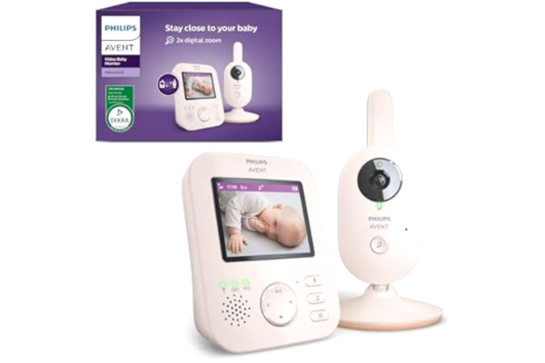 Philips  AVENT Philips babymonitor med kamera avancerad – DEKRA certifierad privat och säker – 2,8 tums skärm, x2 zoom, infraröd mörkerseende, vaggvisor (modell SCD881/26)
