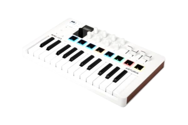 Arturia  – MiniLab 3 – universell MIDI-kontroll för musikproduktion, med allt-i-ett-programvarupaket – 25 knappar, 8 flerfärgade kuddar, vit