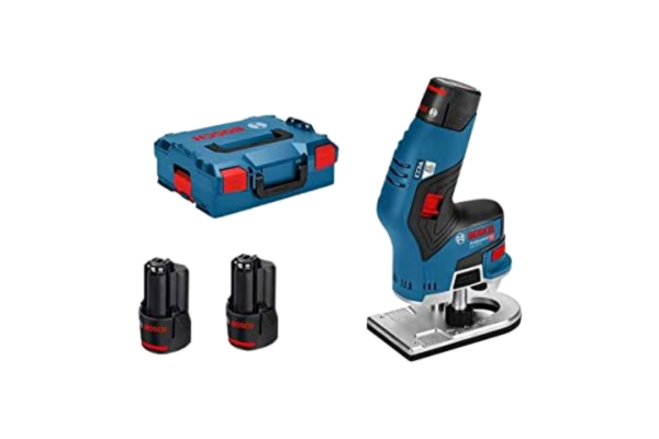 Bosch  Professional sladdlös handöverfräs GKF 12V-8 (frässkaft: 8 mm, med 2x 3,0 Ah-batterier + snabbladdare, spännhylsa, U-nyckel, i L-BOXX 136)