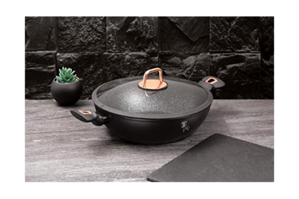 Berlinger Haus  - Wok met glazen deksel, 30 cm, Black Rose Collection