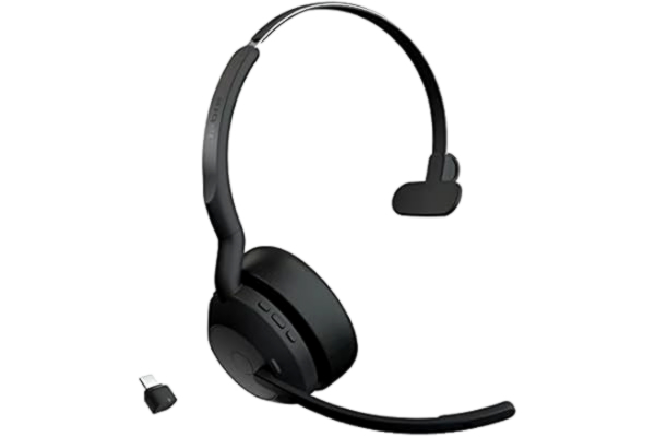 Jabra  Evolve2 55 trådlöst monoheadset med Jabra Air Comfort-teknik, mikrofoner med brusreducering och ANC – fungerar med UC-plattformar som Zoom och Google Meet – svart