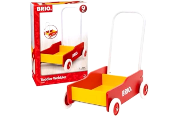 BRIO  31350 Lära-Gå Vagn Gul/Röd| Toddler Wobbler Lära-Gå-Vagnen som håller jämna steg med barnets utveckling. Från 9 mån