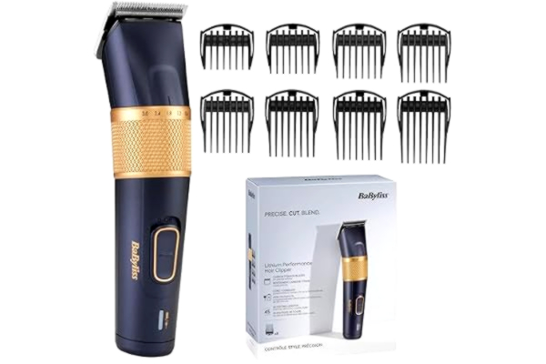 BaByliss  Lithium Performance-Hårklippare - Sladdlös Professionell Prestanda, 45 Längdinställningar (0,6-28 mm), Litiumbatteri, Mörkblå/Guld, E986E