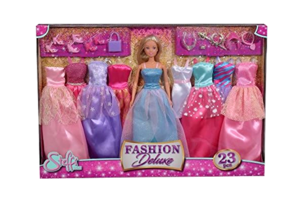 Steffi Love Simba 105733092 - Steffi Love Fashion Deluxe - Modedockan Steffi med Aftonklänning, 8 Andra Klänningar & Accessoarer, 23 Delar, 29 cm, Från 3 år