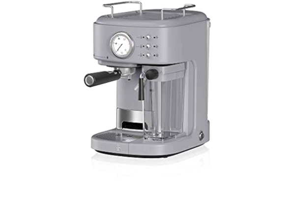 Swan  Retro One Touch Espresso Machine, Grey, 15 Bars of Pressure, Milk Frothing Steamer, 1.7L Tank, Retro style, SK22150GRN, espresso maker