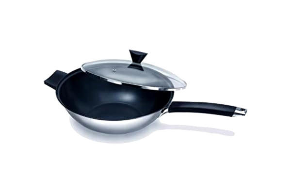 Ken Hom  KH432022 Stainless Steel Non Stick Wok Set | 32 cm | Excellence | Induction Hobs Suitable/Metal Tool Safe/Phenolic Handle | Includes Wok With Lid | Dishwasher Safe/5 Year Guarantee