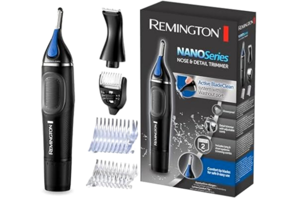 Remington  Nästrimmer, Örontrimmer, linjär detaljtrimmer med justerbar kam 1-5mm, batteridriven, litiumbatteri ingår, ögonbrynskam, Duschsäker, NanoSeries NE3870