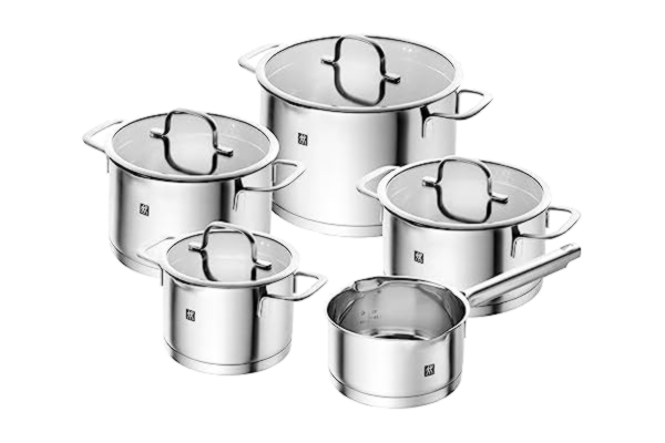 Zwilling ZWILLING TrueFlow Grytset, 5-delar, Med integrerad sil i locket, Silver