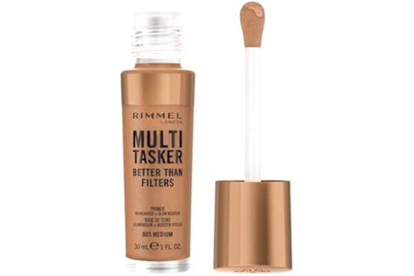 Rimmel  Multi Tasker Better Than Filters, 3-i-1 hudprimer, ljusbooster och överstrykningspenna för en naturlig jämn glöd, infuserad med C-vitaminer, vegan och grymhetsfri, 005 medium