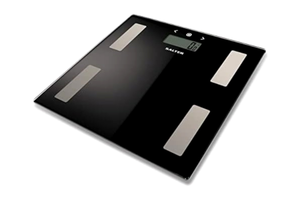 Salter  9150 BK3R Balance Personelle Impédancemètre Numérique, Pèse Personne en Verre, Capacité Max. 180KG, Grande Précision, Mesure Poids Graisse Corporelle/Hydrique et IMC, Facile à Lire, Noir