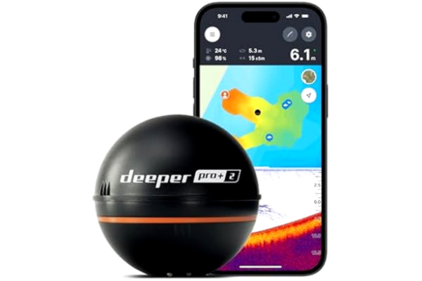 Deeper  Pro+ 2 bärbar fiskekolod med inbyggd GPS, fisk- och djupdetektor, för kajak, båt, isfiske, fungerar med mobiltelefoner (gratis app)