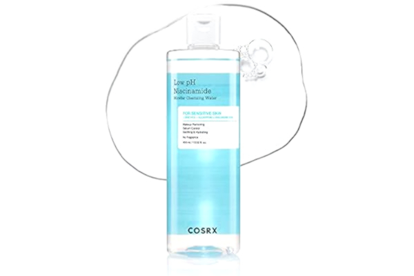 COSRX  Low pH Niacinamide Micellar Cleansing Water 13.52fl.oz/400 ml, daglig skonsam ansiktsrengöring känslig hud, talgkontroll, paraben gratis, koreansk hudvård