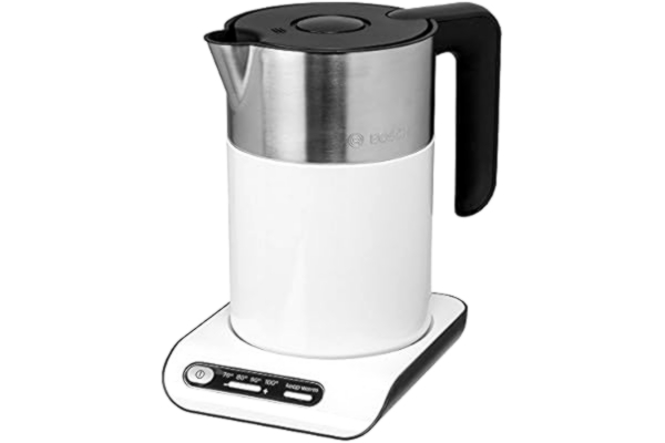 Bosch  Vattenkokare Styline Vit 1,5 l - Rostfritt Stål - Dubbelisolerad Kanna - 4 Temperaturer - Varmhållningsfunktion - Smidig Sladdförvaring i Bottenplattan - TWK8611P