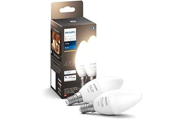 Philips  Hue White Ambiance E14 Smart LEDlampa (2pack), smart hem dimbar belysning med varmtvitt ljus (2700K), för sovrum & vardagsrum, röststyrning via Alexa, Google & Siri, Bluetooth/Zigbee