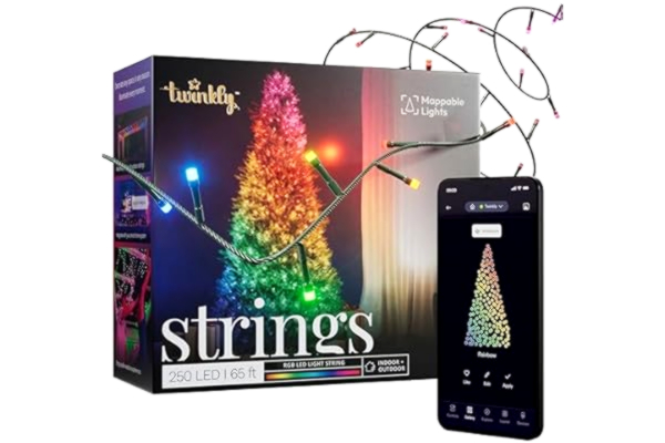 Twinkly  Strings 250 LED RGB, LED-ljusslinga för inom- och utomhus, julbelysning, smarta LED-lampor, flyttbara lysdioder, kompatibel med Alexa och Google Home, IP44, kontrollerad av App, Green Wire,