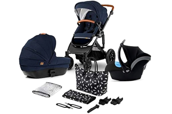 KinderKraft Kinderkraft Wózek 3 w 1 zestaw PRIME 2020, system podróżny, elegancki wózek dziecięcy, buggy, składany, z fotelem samochodowym dla niemowląt, wózkiem, akcesoriami, osłoną przeciwdeszczową, pod stopy, od urodzenia do 3,5 roku, granatowy