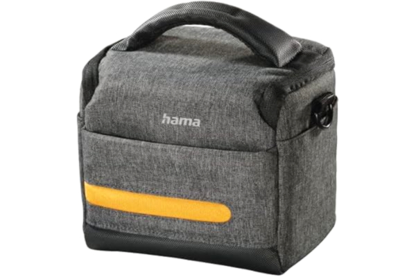 Hama  Kameraväska "Terra" tillverkad av återvunnen polyester (fotoväska för digitalkamera 15,5 x 10 x 13 cm, för upphängning som axelväska, bältesögla för magväska, variabel innerdelning) grå