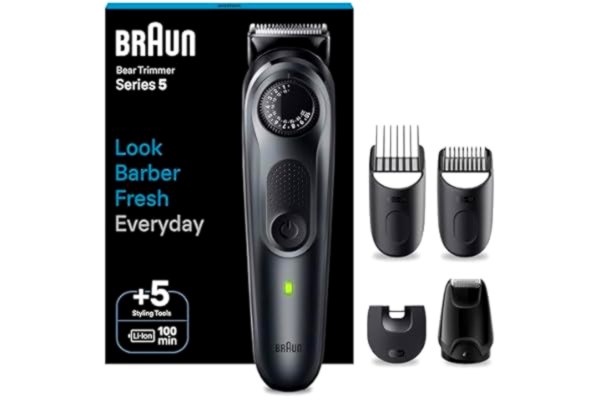 Braun  skäggtrimmer, trimmer/hårklippare män, hårklippningsmaskin med ultravasst blad, 40 längdinställningar, väska, 100 min. trådlös drifttid, vattentät, present man, BT5420