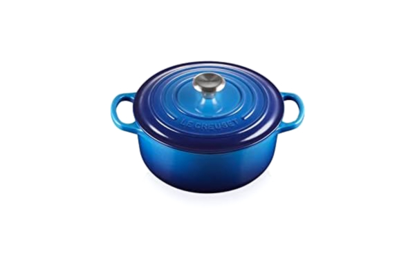 Le Creuset  Signature Gjutjärnsgrill med lock, Ø 22 cm, rund, lämplig för alla typer av spisar och induktion, volym: 3,3 l, 3,932 kg, Azure, 21177222202430