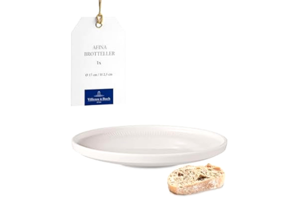 Villeroy & Boch  - Afina Brödtallrik av premiumporslin, vit, Made in Germany-märkt, tål maskindisk och mikrovågsugn, stapelbar