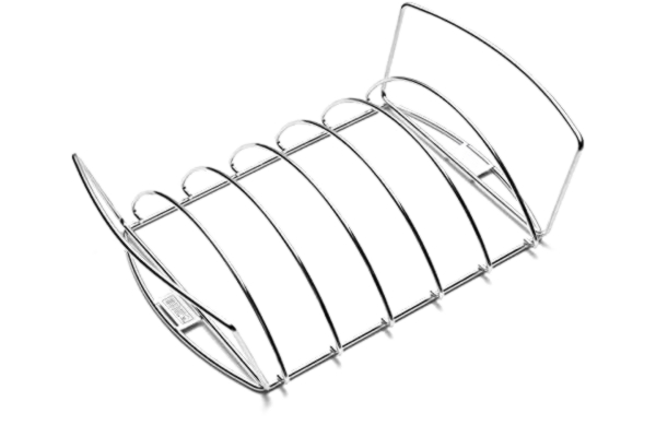 Weber  Premium Revbenshållare & Stekkorg, användbar på båda sidor, diskmaskinssäker, passar Weber Q 300/3000 & större gasgrillar samt kolgrillar från Ø 57 cm - Silver (6469)