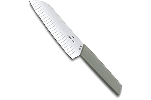 Victorinox , Swiss Modern, Profi Santokumesser, Extra Scharfe Klinge, Kullenschliff, 17 cm, Robuster Kunststoffgriff, Rostfreier Stahl, olive-grün