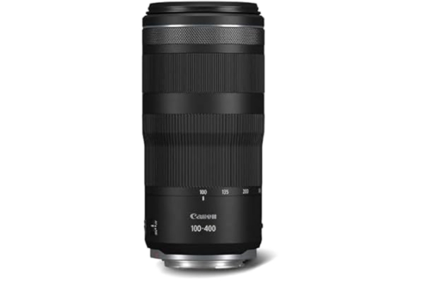 Canon  Objektiv, RF 100–400 mm, F5.6-8 är ett USM-superteleobjektiv i EOS R-serien (5,5 nivåer optisk bildstabilisator, Nano USM autofokus, 635 g, kompakt), svart
