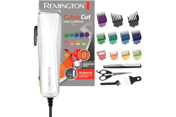 Remington  hårklippare, 11 fasta kammar 1.5-25 mm, detaljtrimning 0.5-2 mm, rengöringsborste, sax, nackborste, nätdrift, rostfria och självslipande stålblad, Colour Cut , HC5035