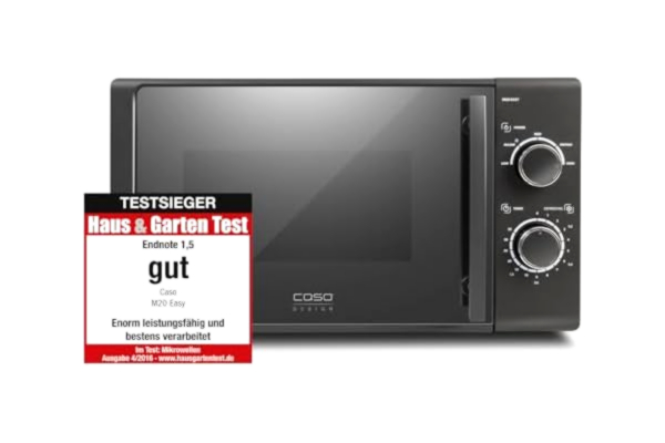 Caso CASO M20 lätt mikrovågsugn, enkel användning, 20 l matlagningsrum, 700 watt effekt, roterande platta Ø 25,5 cm, 2 avfrostningsprogram, antracit, svart, testvinnare hus & trädgård test