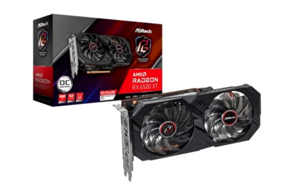 ASRock Asrock Radeon RX 6500 XT Phantom Gaming 4 GB OC GDDR6 grafikkort, RDNA2, AMD FidelityFX, 1024 strömmar, 2820 MHz Boost
