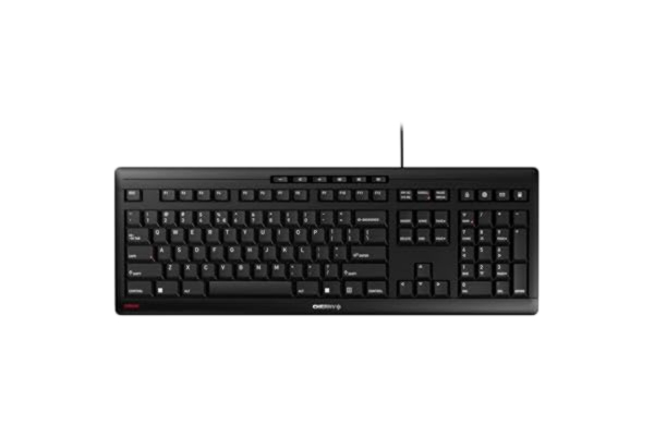 Cherry CHERRY STREAM KEYBOARD, Trådbundet Tangentbord, EU-Layout (QWERTY), Viskande Tyst Tangenttryckning, Unik Skrivkänsla, Platt Design, GS-Certifikat, Svart