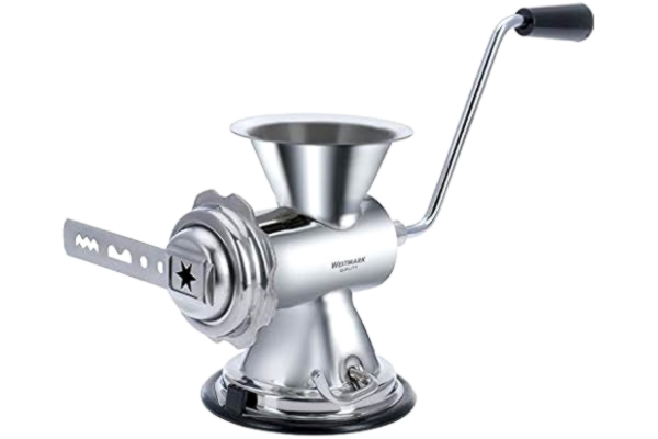 Westmark  Mincer with 3 Perforated Discs, Sausage Filling Funnel and Baking Attachment, Size 8, with Suction Base, Stainless Steel/Plastic, Silver, 97772260