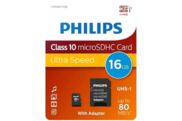 Philips  Ultra Speed microSDHC-kort 16 GB + SD-adapter UHS-I U1, läshastighet upp till 80 MB/s, A1 Fast App Performance, V10, minneskort för smartphones, surfplattor, PC, kortläsare, Full HD-video